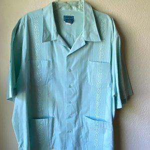 TropiCool  Embroidered Mint GreenBlue Cuban Cigar Button SS Top Shirt size 3XL